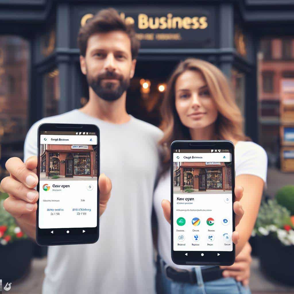 Par visar smartphones med Google My Business.