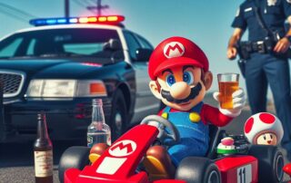 Mario i gokart stoppad av polis.