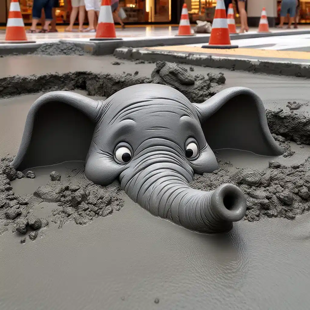 Sandkonst av elefanthuvud på gata.