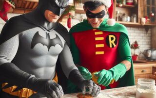 Batman och Robin bakar julcookies.