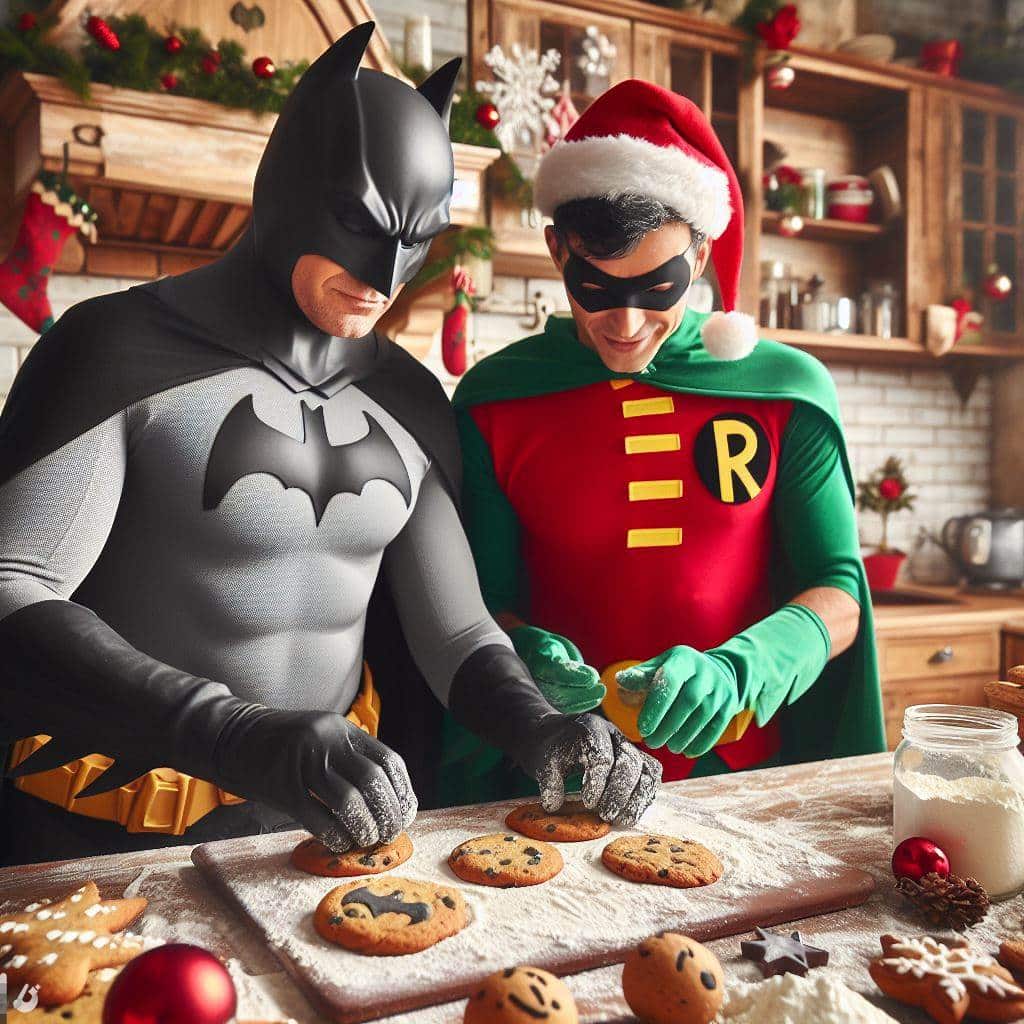 Batman och Robin bakar julcookies.