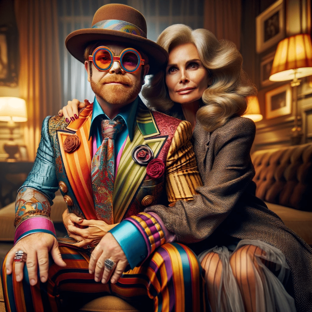Elegant par i färgglada kläder och retro stil.