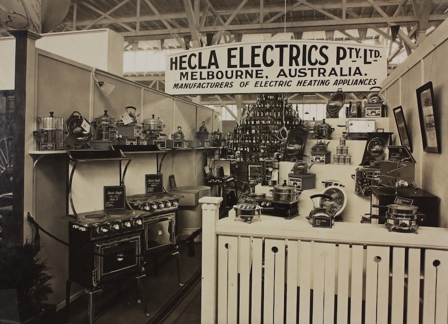 Gammal utställning av elektriska värmeprodukter, Hecla Electrics.