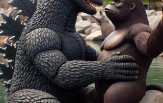 Godzilla och King Kong leksaksfigurer.