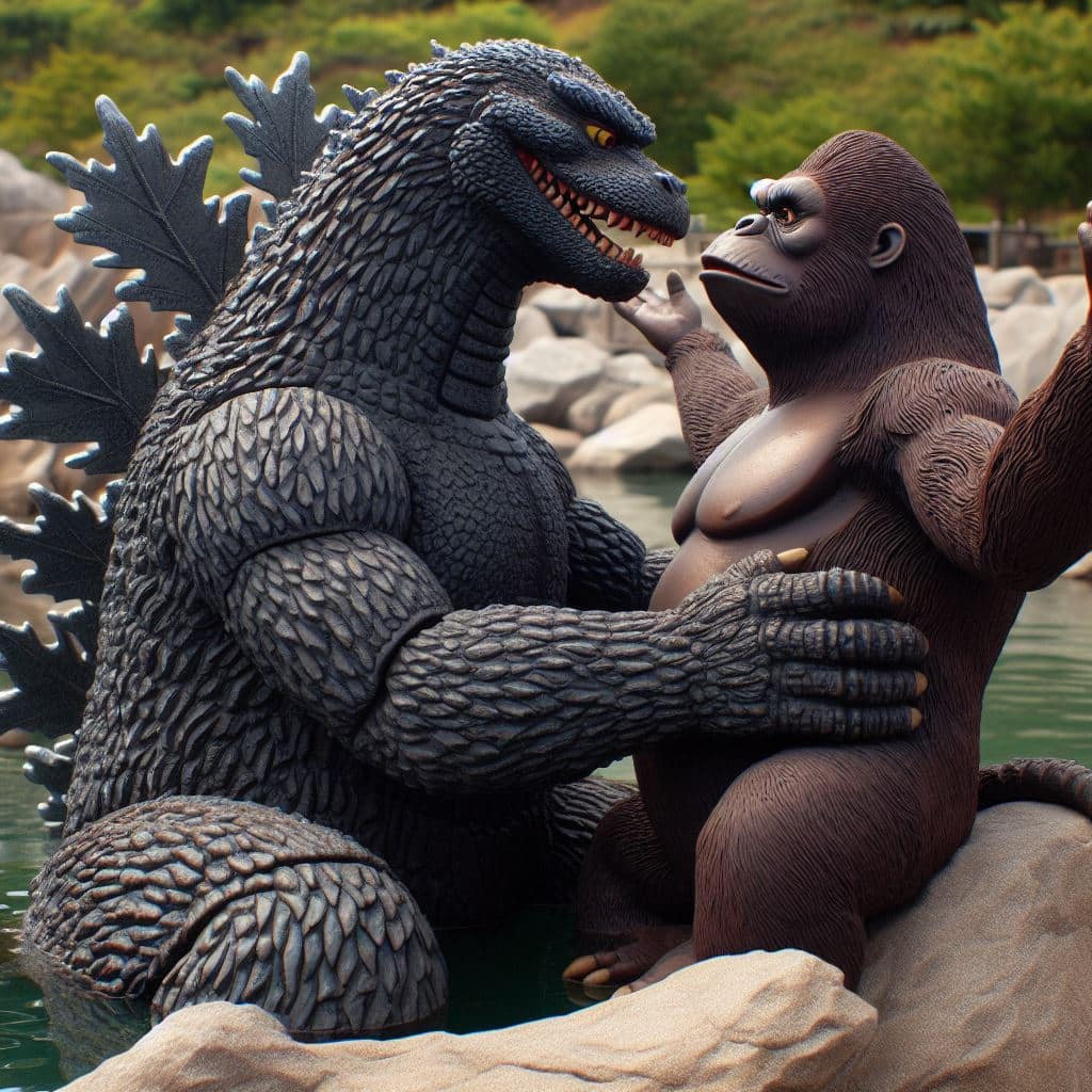 Godzilla och King Kong leksaksfigurer.
