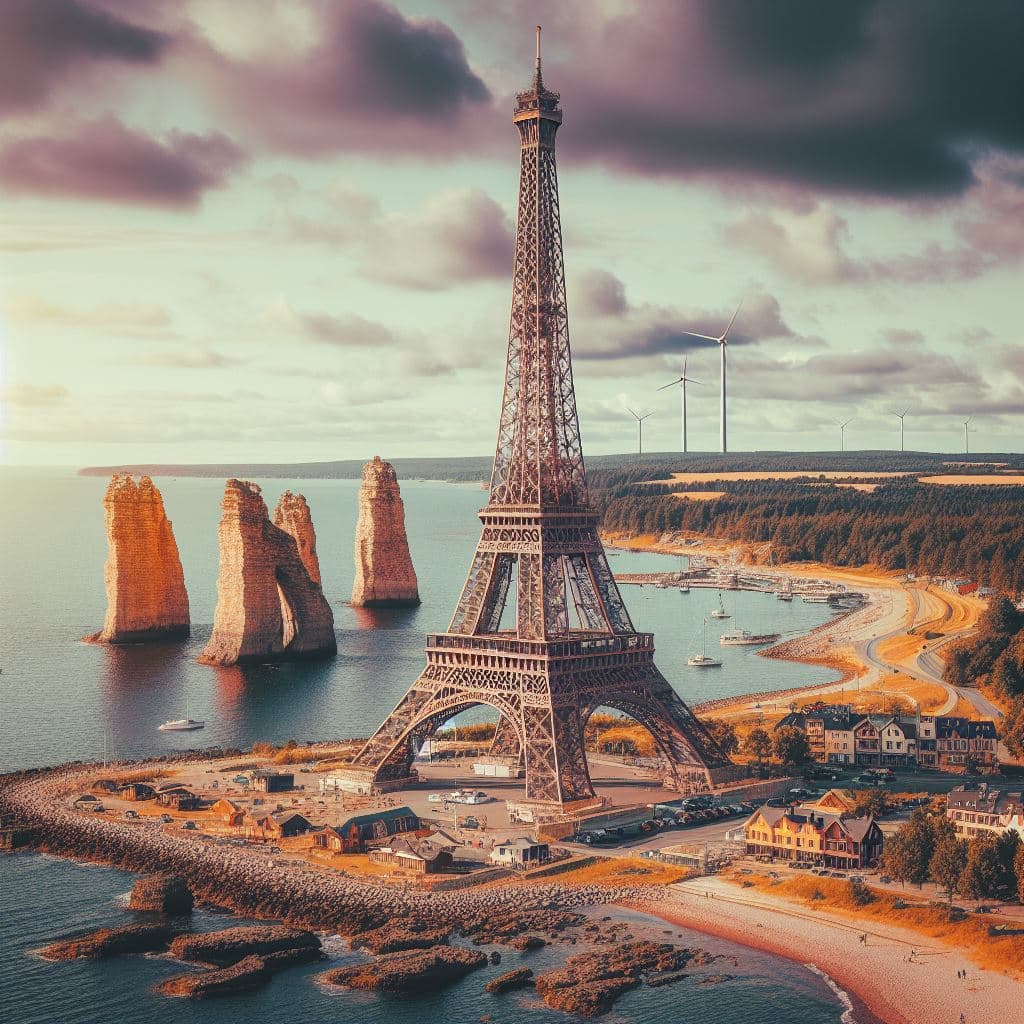 Eiffeltornet i surrealistiskt landskap.