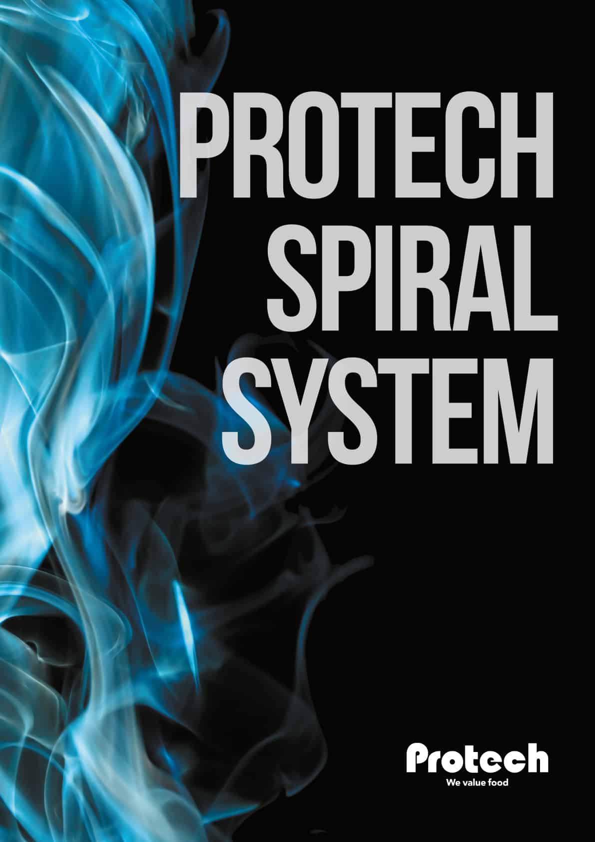 Blå rök bakom texten "Protech Spiral System".