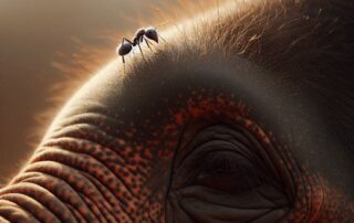 Myra på elefantens snabel i motljus.
